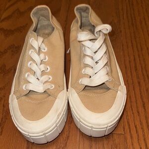 Tan Canvas Sneakers with White Soles